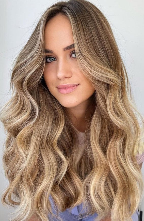 Mid-Back Warm Blonde Highlights On Medium Brown