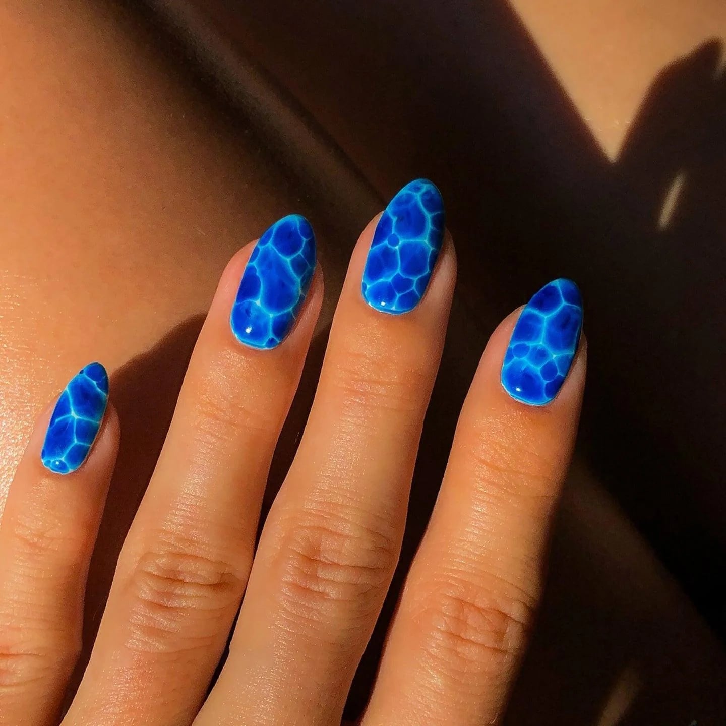 Vibrant Blue Jelly Medium Oval Nails — Blue Nails