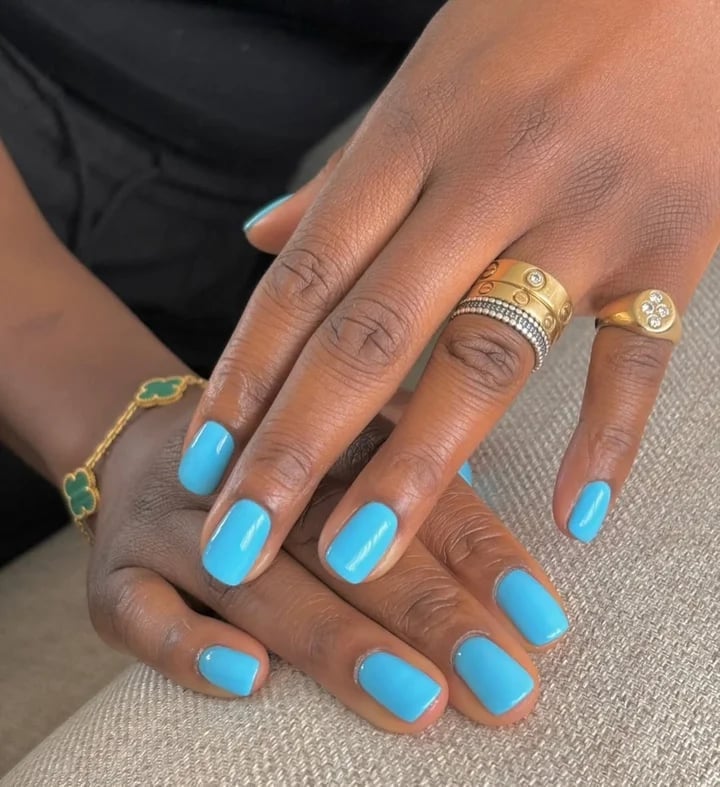 Vibrant Sky Blue Glossy Short Square Nails — Blue Nails