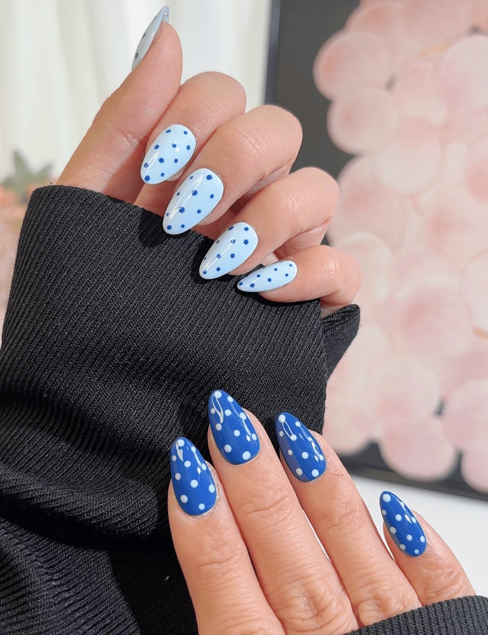Glossy Light Blue White Polka Dot Nails — Blue Nails