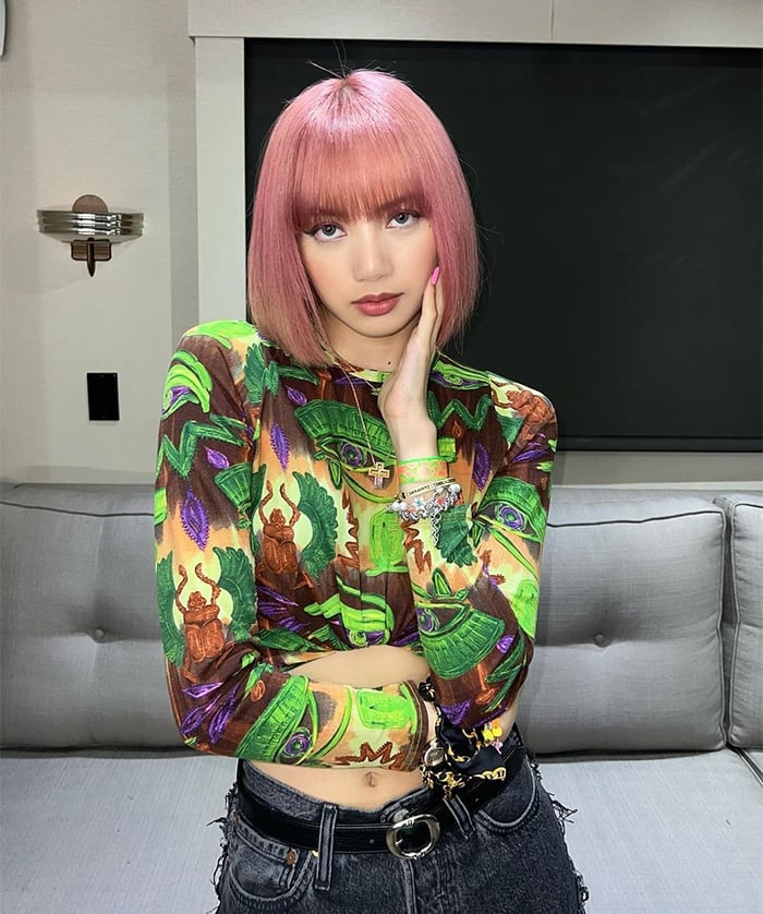 Pink Chin Length Bob With Blunt Bangs, Straight Pink Chin Length Bob With Blunt Bangs, Straight
