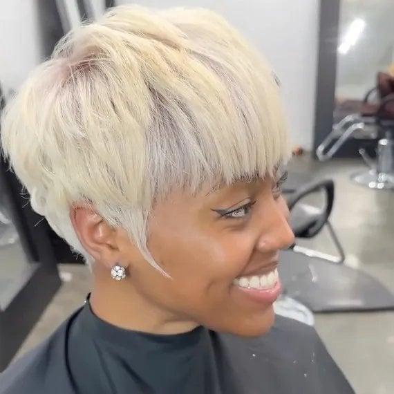 Platinum Blonde Pixie With Blunt Bangs Platinum Blonde Pixie With Blunt Bangs