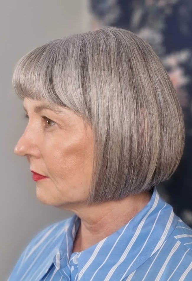 Silver Bob With Inward Curve and Blunt Bangs Silver Bob With Inward Curve and Blunt Bangs