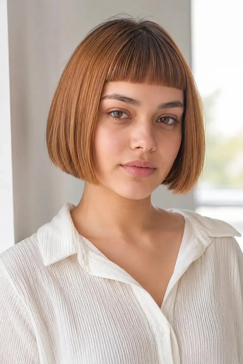 Copper Bob With Micro Bangs Copper Bob With Micro Bangs — Blunt Bob