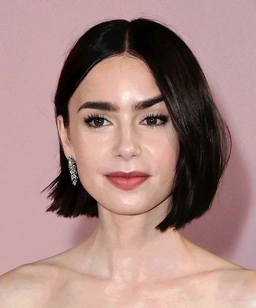 Fine Dark Brown Chin Length Bob, Middle Fine Dark Brown Chin Length Bob, Middle — Blunt Bob