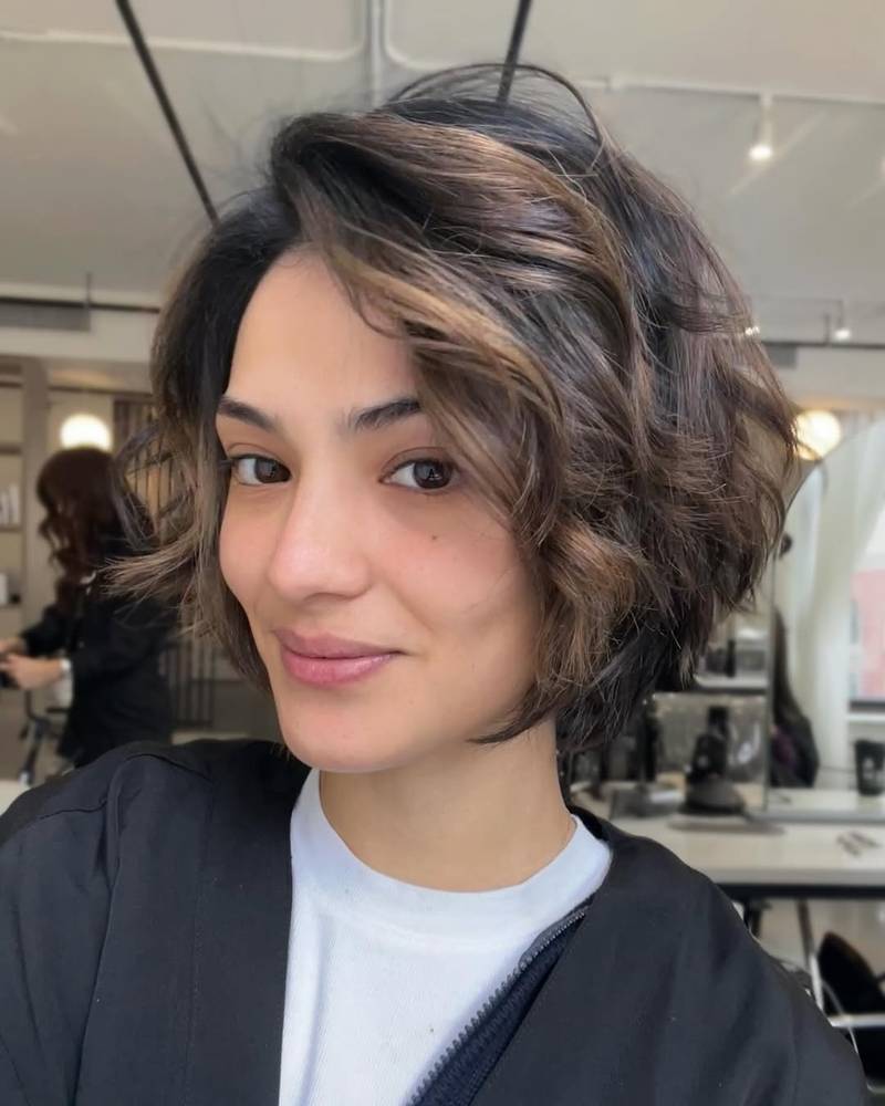 Chin Bob With Choppy Bangs And Blowout Chin Bob With Choppy Bangs And Blowout — Bob for Curly Hair