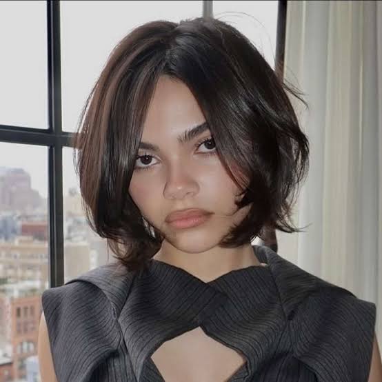 Air Dried Dark Brown Bob, Wispy Bangs — Bob for Fine Hair