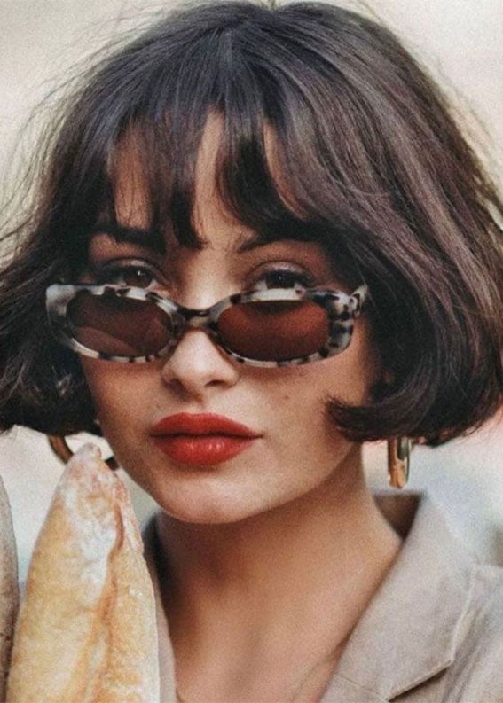 Dark Brown Bob With Wispy Curtain Bangs — Bob for Round Face