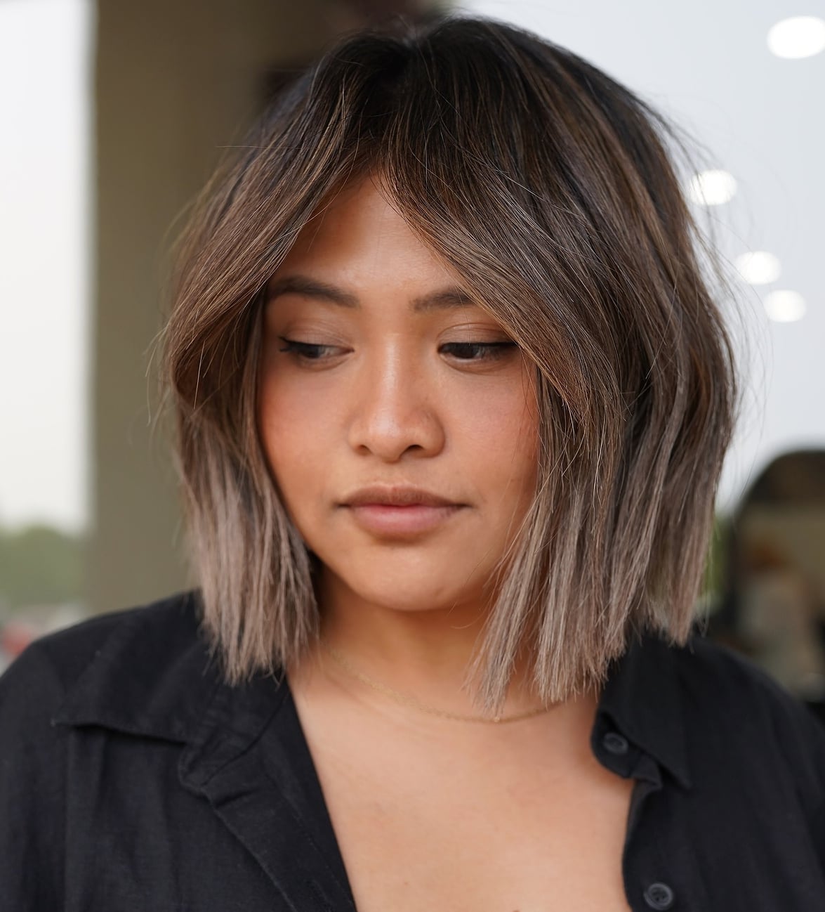 Angled Collarbone Bob With Balayage — Bob for Round Face