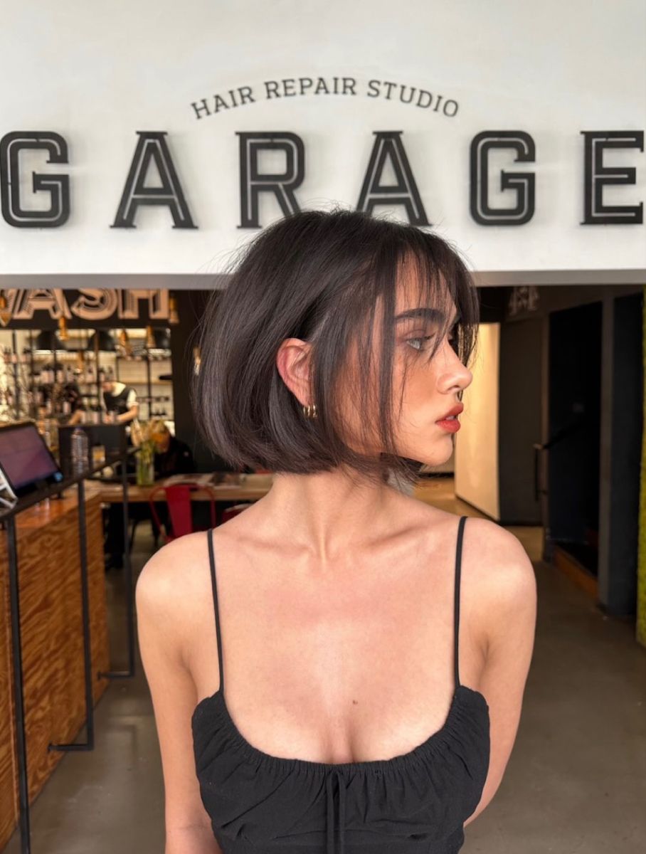 Sleek Chin Bob With Wispy Bangs — Bob for Round Face