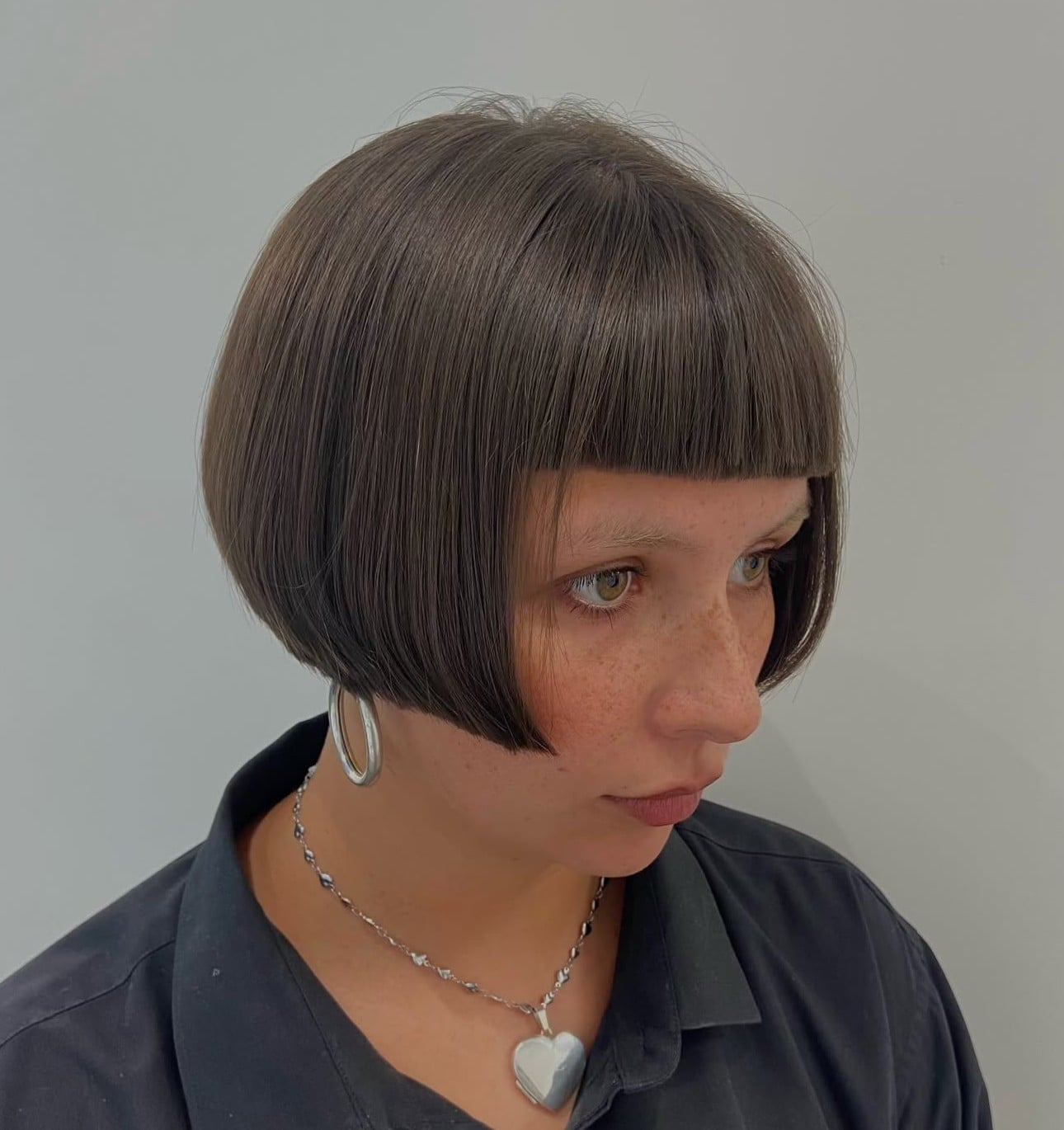 Textured Chin Bob With Wispy Bangs, Ash Blonde With Subtle Highlights — Bob for Round Face
