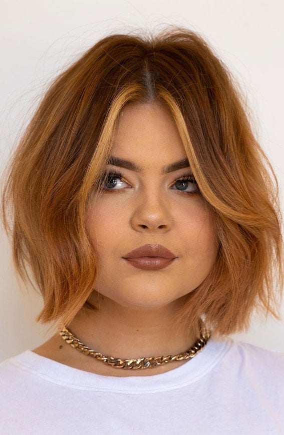 Chin Bob In Vibrant Copper With Layers — Bob for Round Face