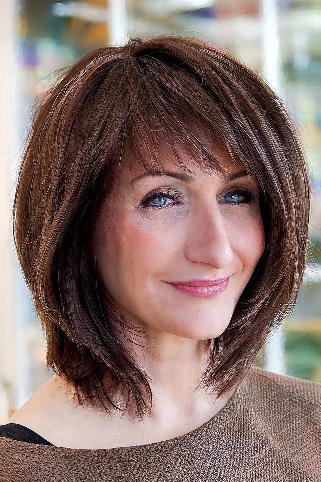 Collarbone Dark Brown Bob With Layers And Waves — Bob for Women Over 50