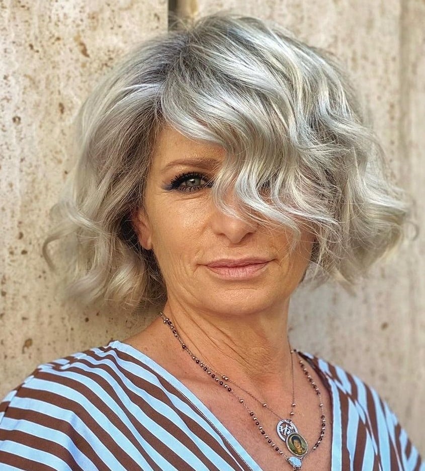 Silver Gray Bob With Loose Waves — Bob for Women Over 50