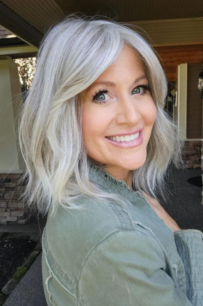 Natural Gray Bob With Side-Swept Bangs — Bob for Women Over 50