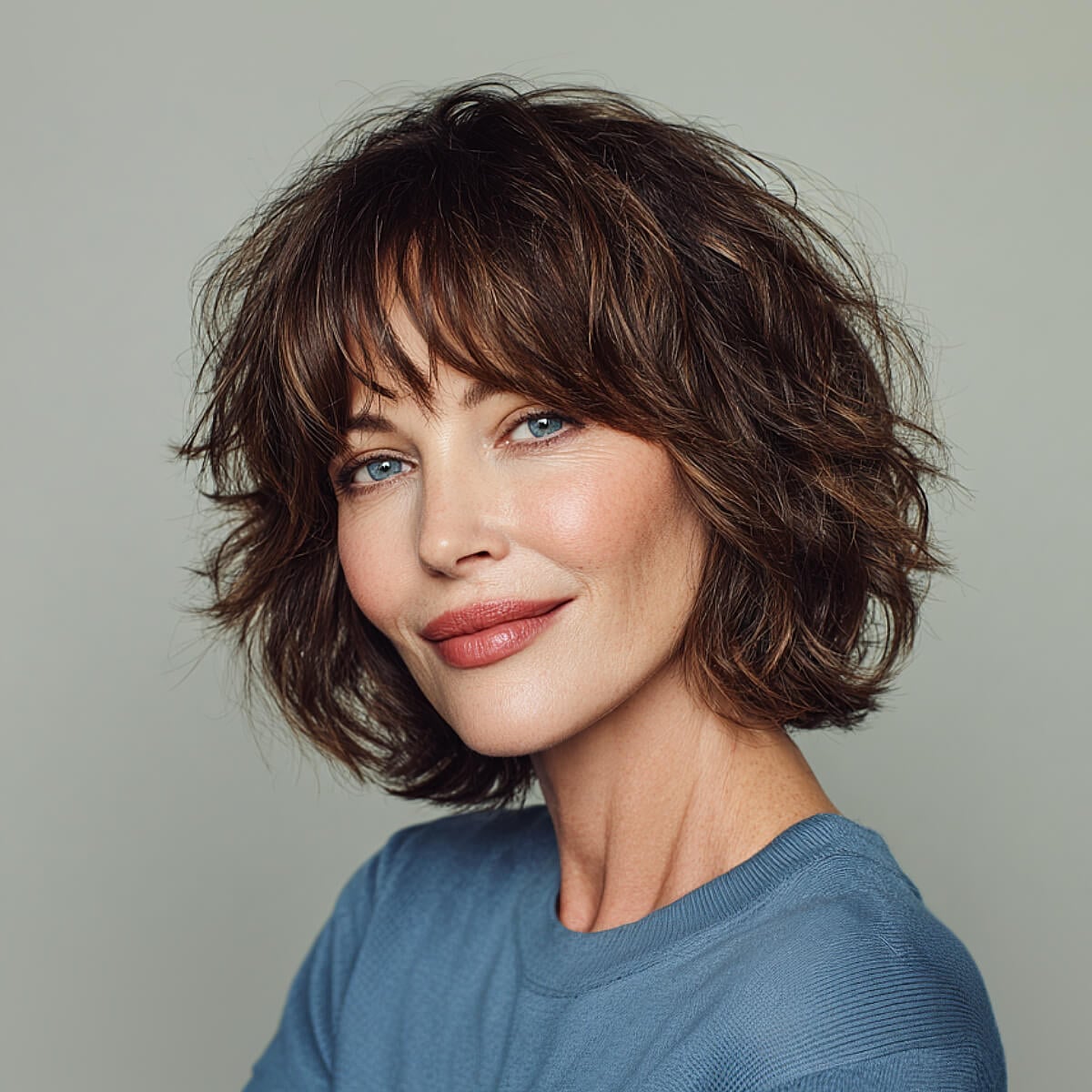Chin Length Shag Bob With Choppy Bangs — Bob for Women Over 50