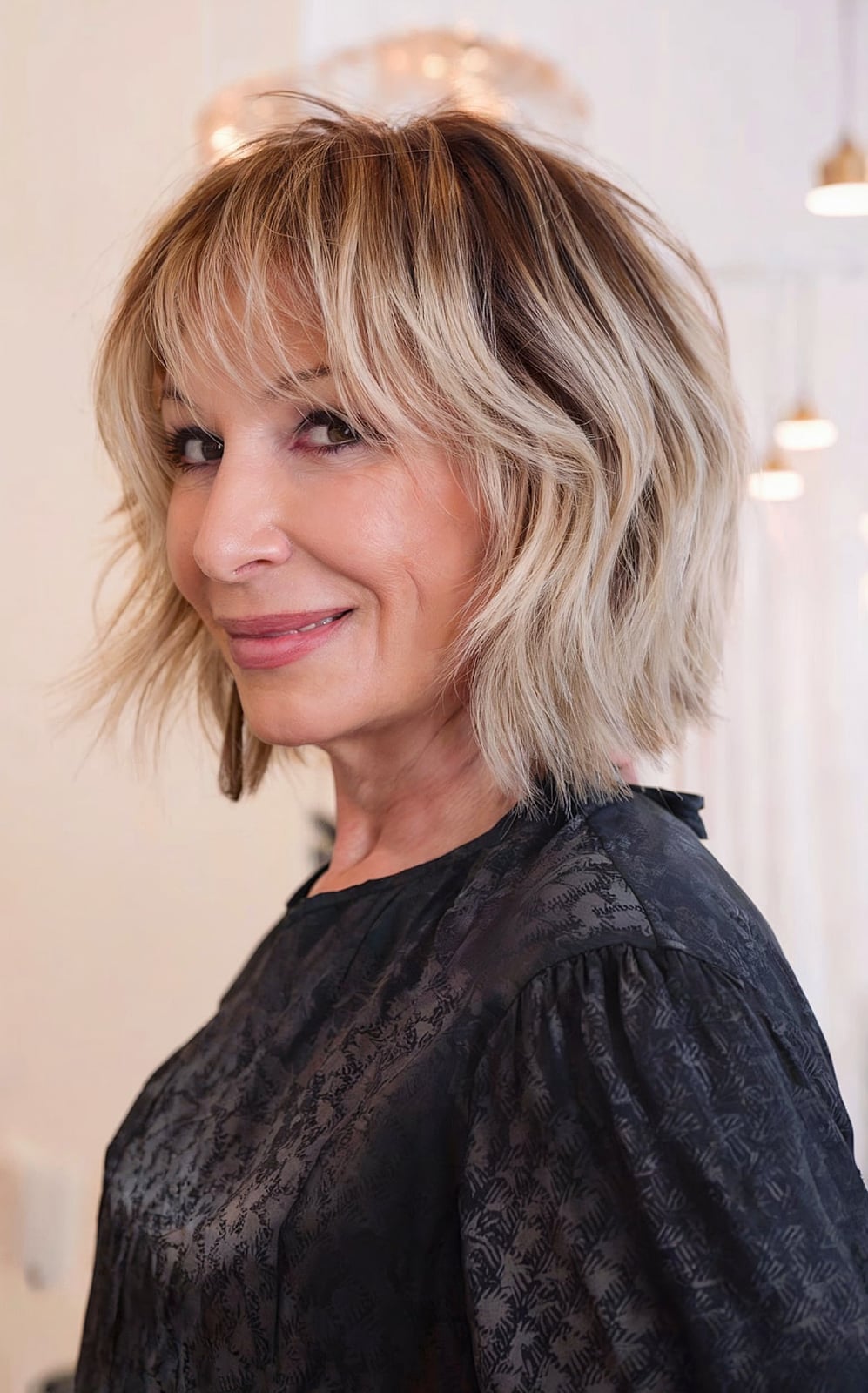 Blonde Bob With Darker Roots And Curtain Bangs — Bob for Women Over 50