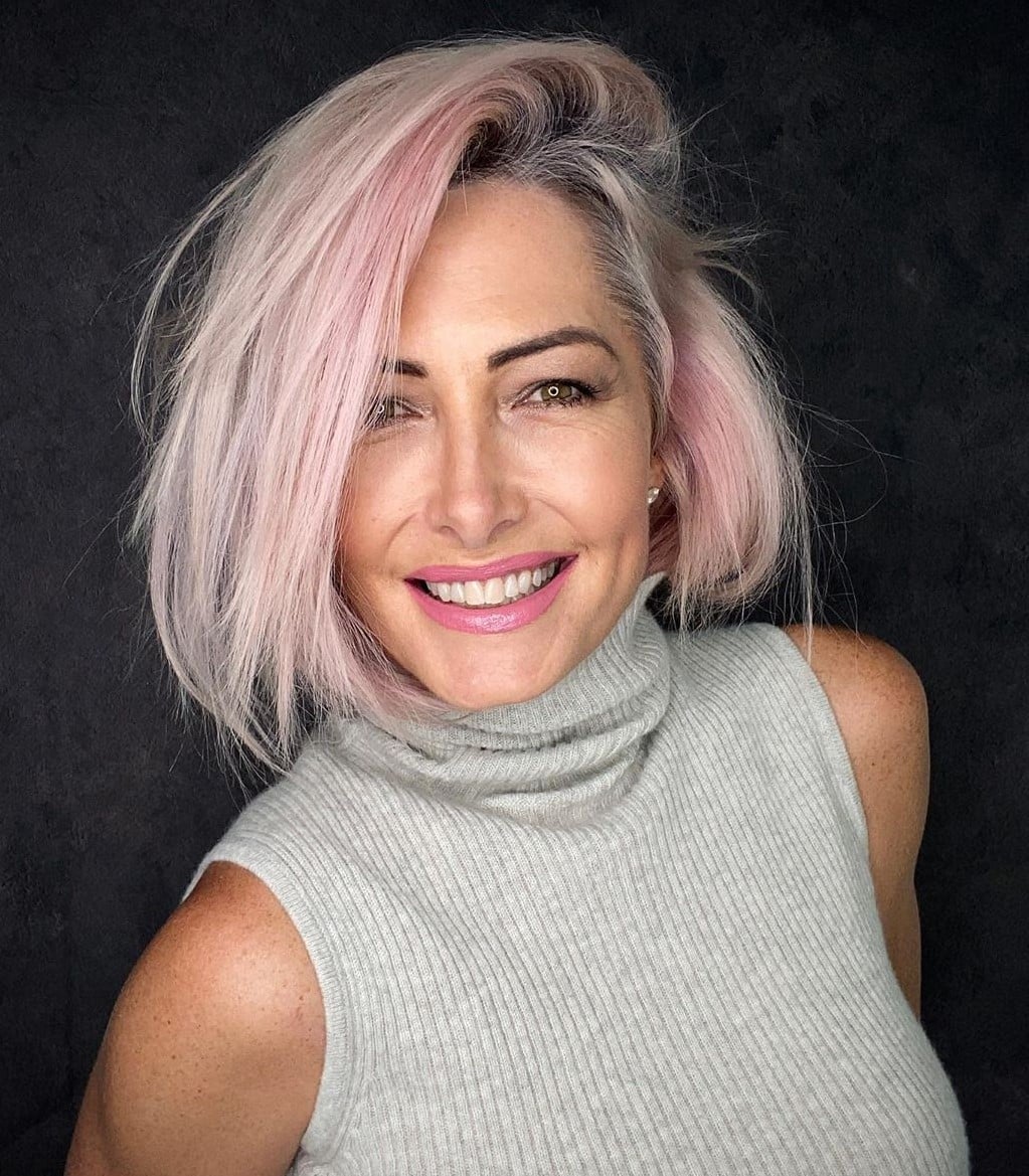 Angled Pink Bob With Tousled Finish — Bob Haircuts
