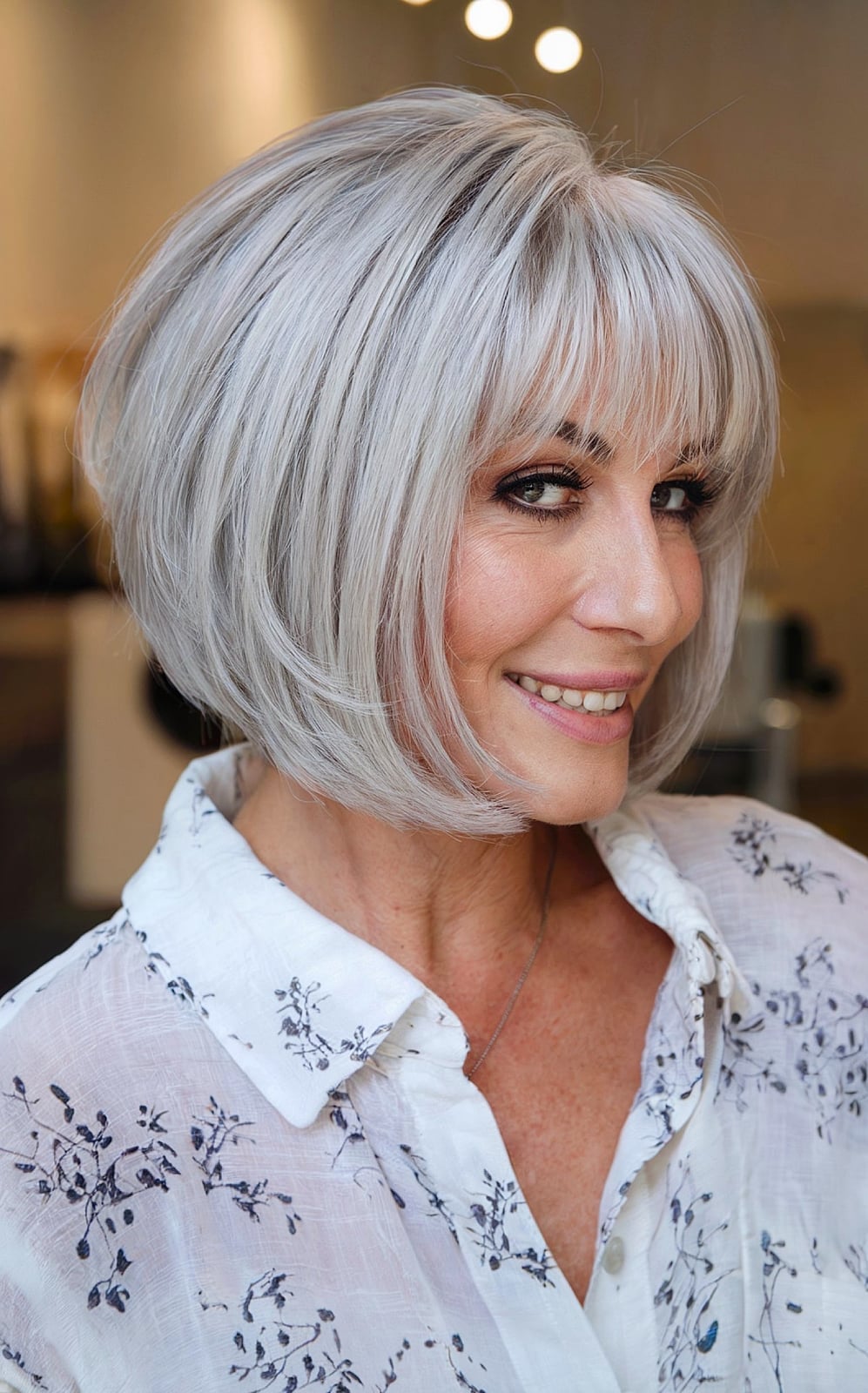 Layered Collarbone Bob With Silver Gray Color — Bob Haircuts