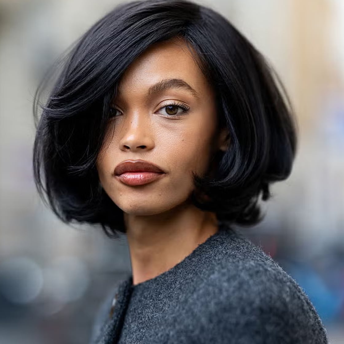 Layered Dark Brown Bob With Prominent Curtain Bangs — Bob Haircuts