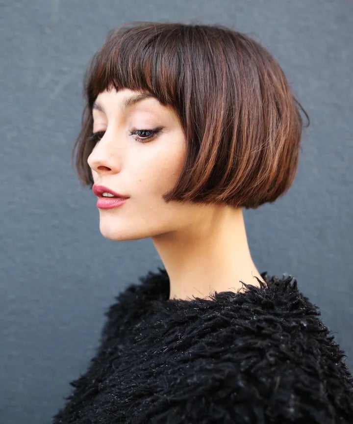 Dark Brown Blunt Bob With Micro Bangs, Straight Dark Brown Blunt Bob With Micro Bangs, Straight — Bob with Bangs