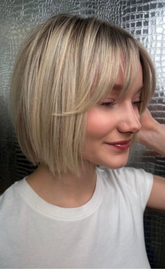 Blonde Bob With Wispy Bangs Side Part Blonde Bob With Wispy Bangs Side Part — Bob with Bangs