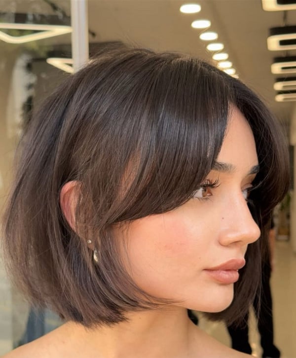 Light Brown Bob With Curtain Bangs For Fine Hair Light Brown Bob With Curtain Bangs For Fine Hair — Bob with Bangs