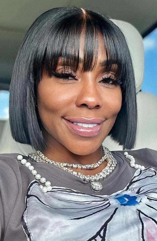 Black Blunt Bob With Wispy Bangs Black Blunt Bob With Wispy Bangs — Bob with Bangs