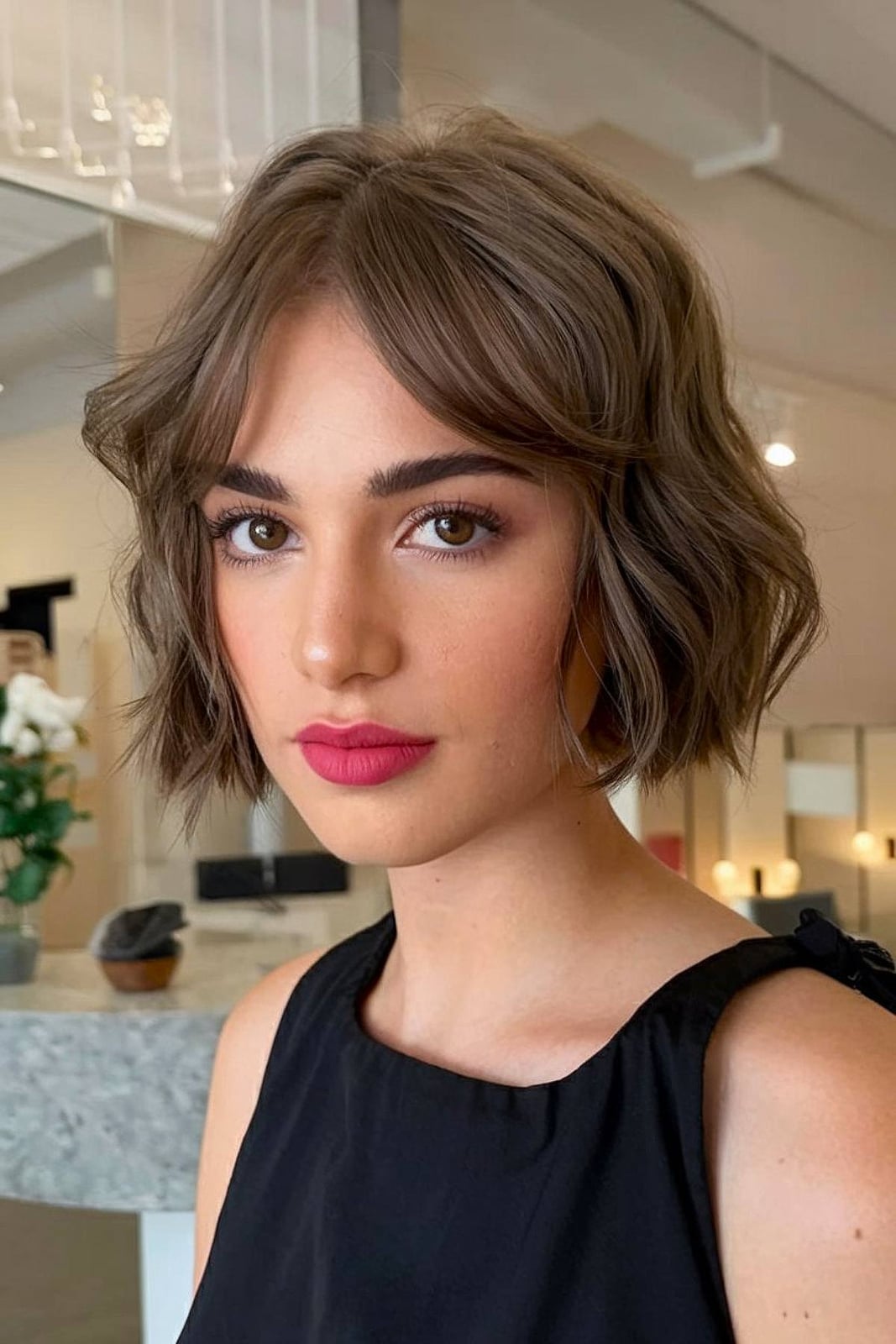 Chin Length Bob With Soft Curtain Bangs — Bob with Curtain Bangs