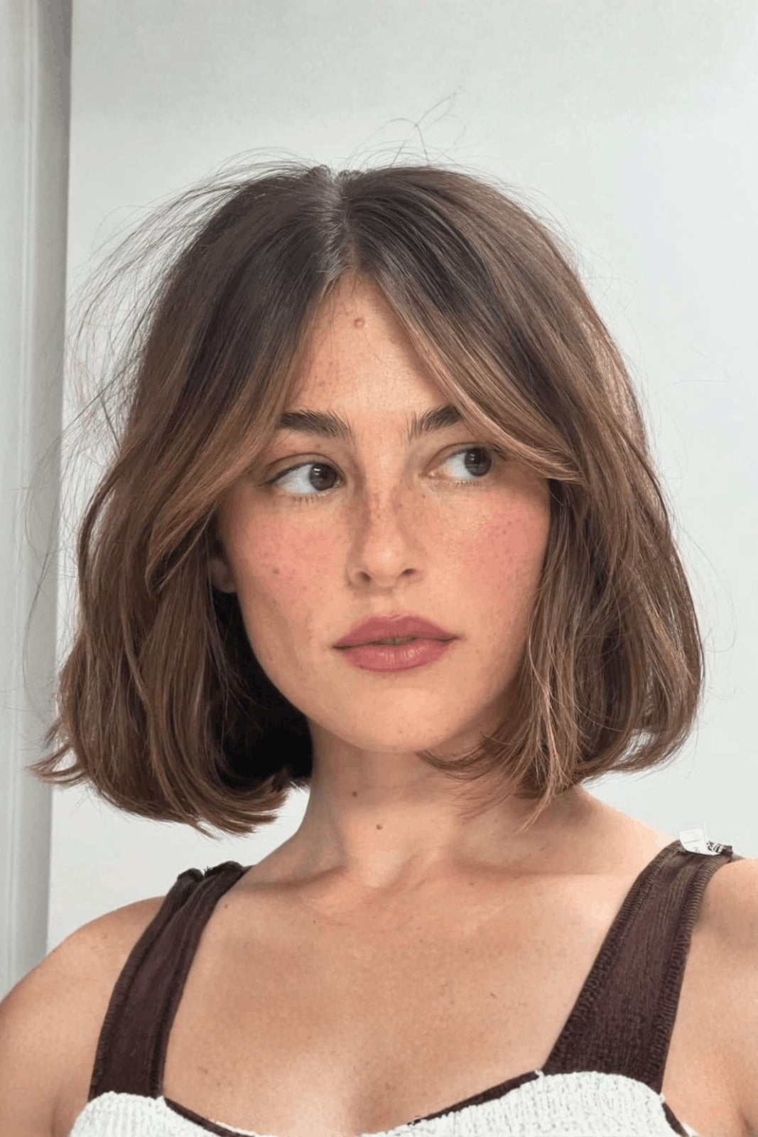 Layered Bob With Swept Curtain Bangs — Bob with Curtain Bangs