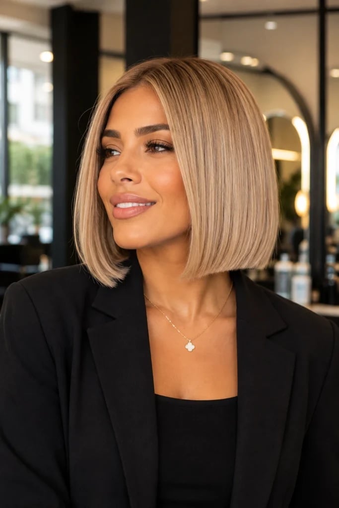 Collarbone Bob With Curtain Bangs Ash Blonde, Wavy Collarbone Bob With Curtain Bangs Ash Blonde, Wavy — Box Bob