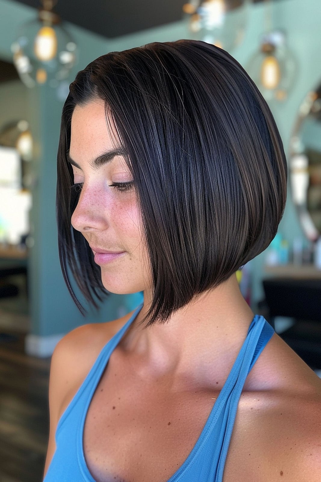 Collarbone Bob With Glossy Blowout and Side Part Collarbone Bob With Glossy Blowout and Side Part — Boyfriend Bob