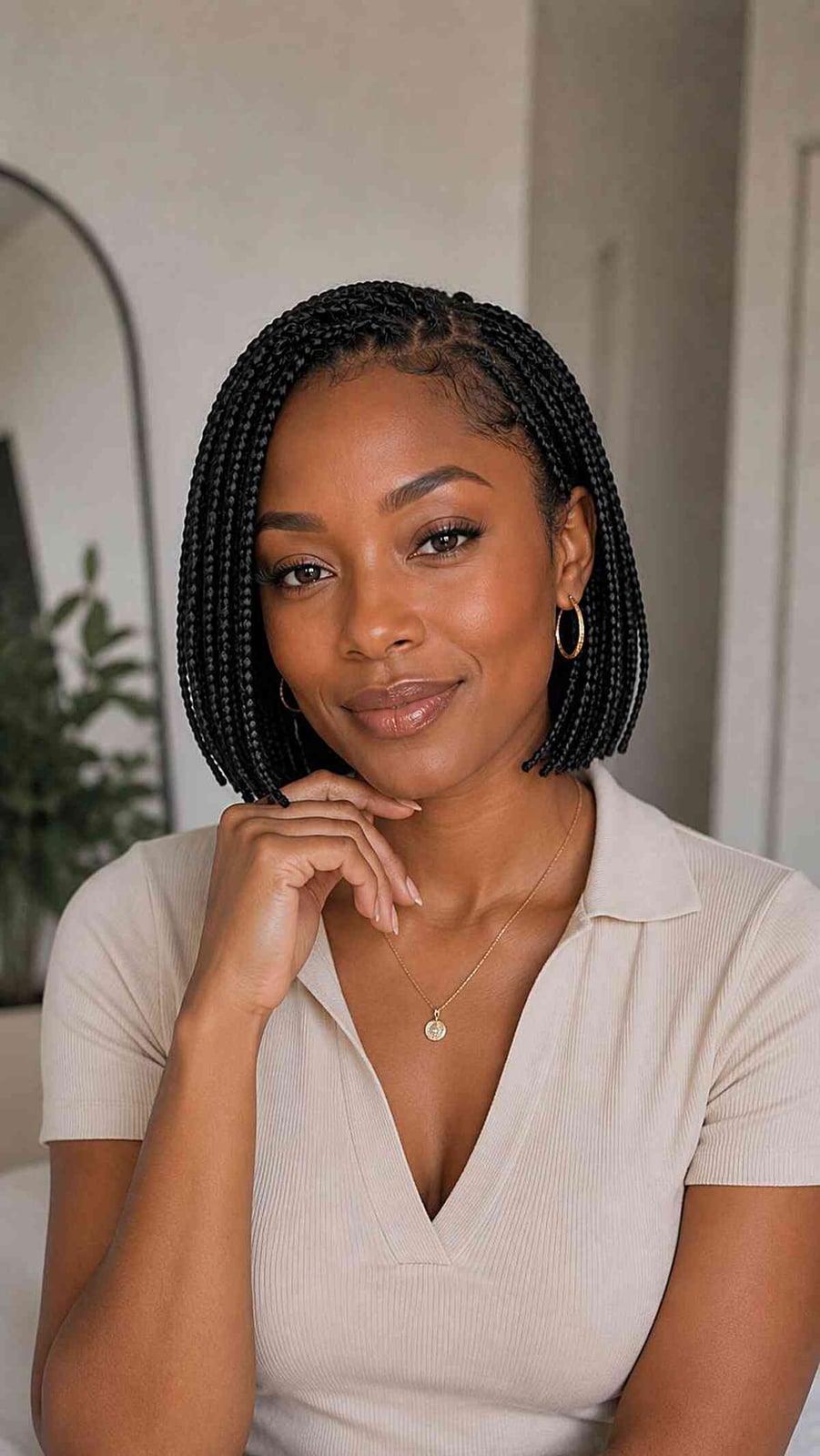 Bob With Neat Black Box Braids — Braids for Short Hair