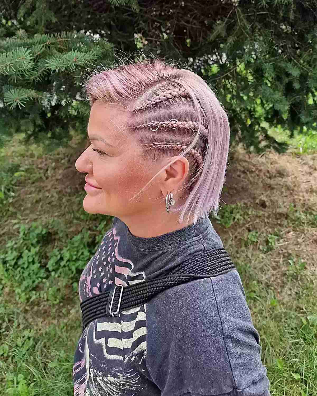 Ear Length Undercut With Pink Blonde Braids — Braids for Short Hair