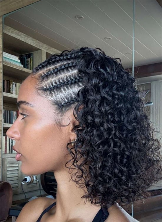 Chin Length Bob With Cornrows and Loose Curls — Braids for Short Hair