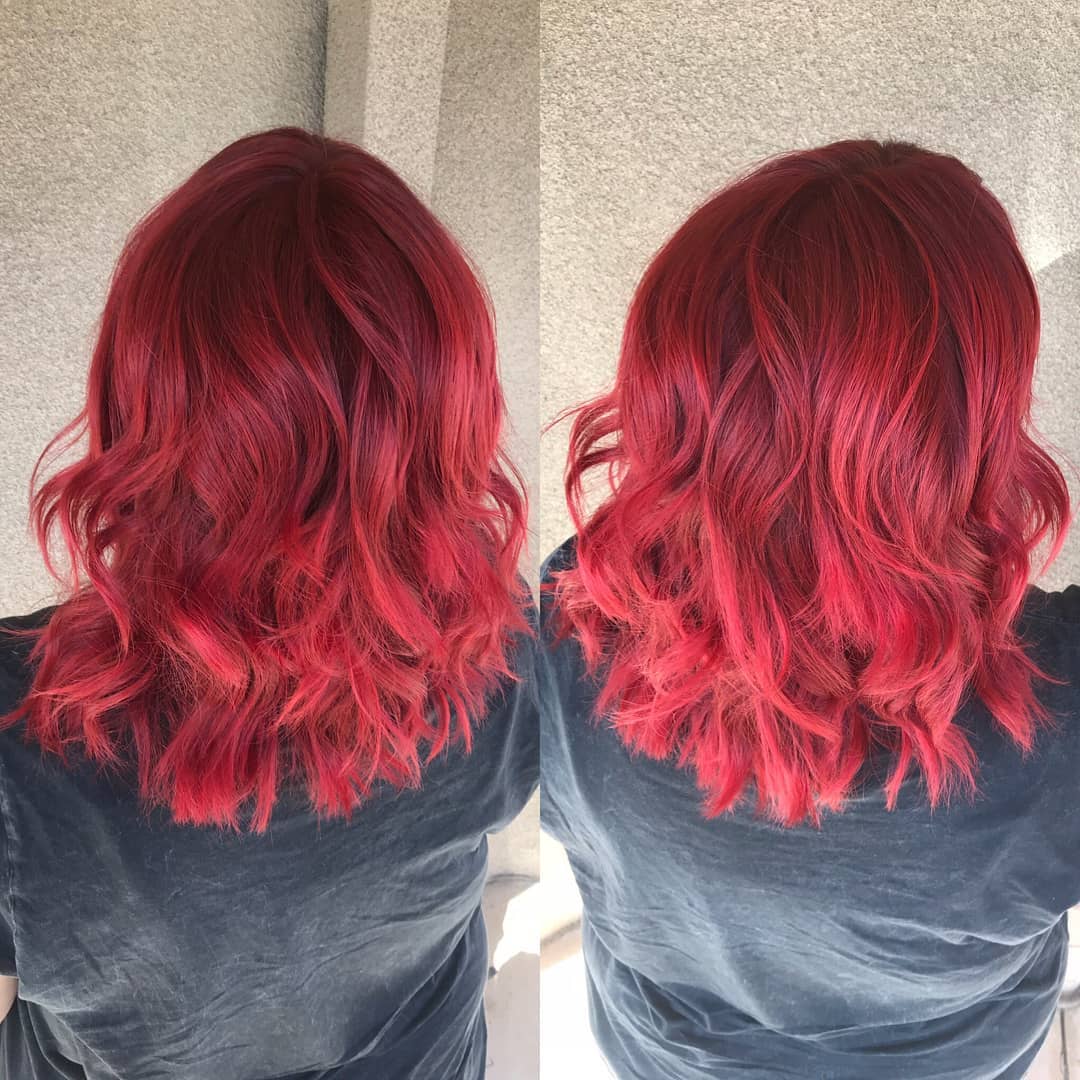 Uniform Bright Red Wavy Lob — Bright Red Hair
