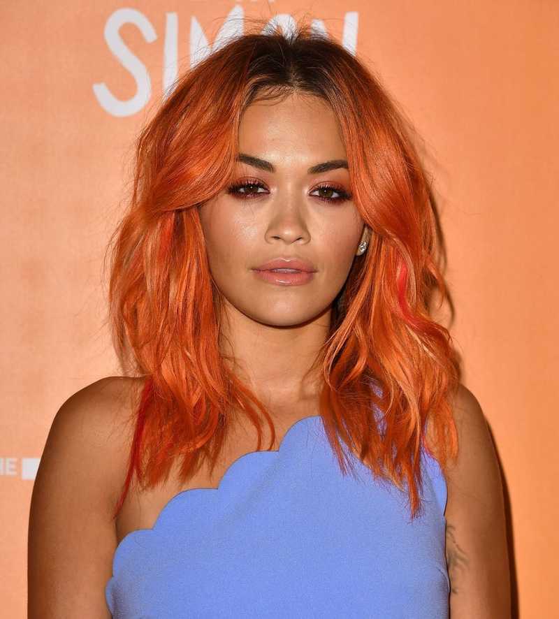 Fiery Orange-Red Waves With Curtain Bangs — Bright Red Hair