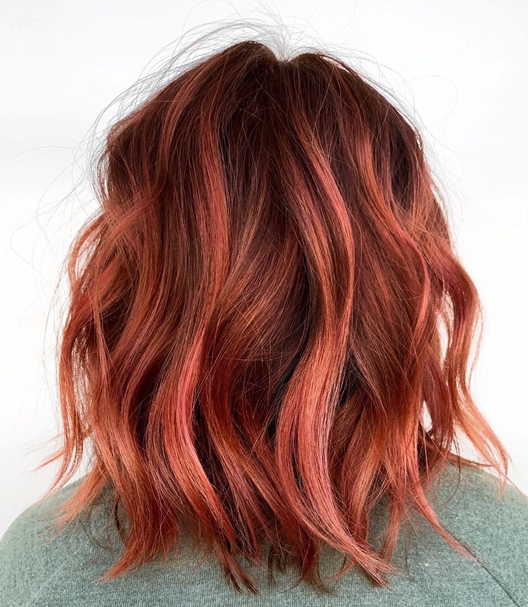 Red Coral Copper Tones Shoulder Waves — Bright Red Hair