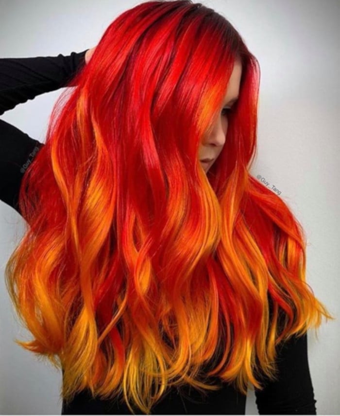 Vibrant Fiery Red Blunt Bob, Mid-Back — Bright Red Hair