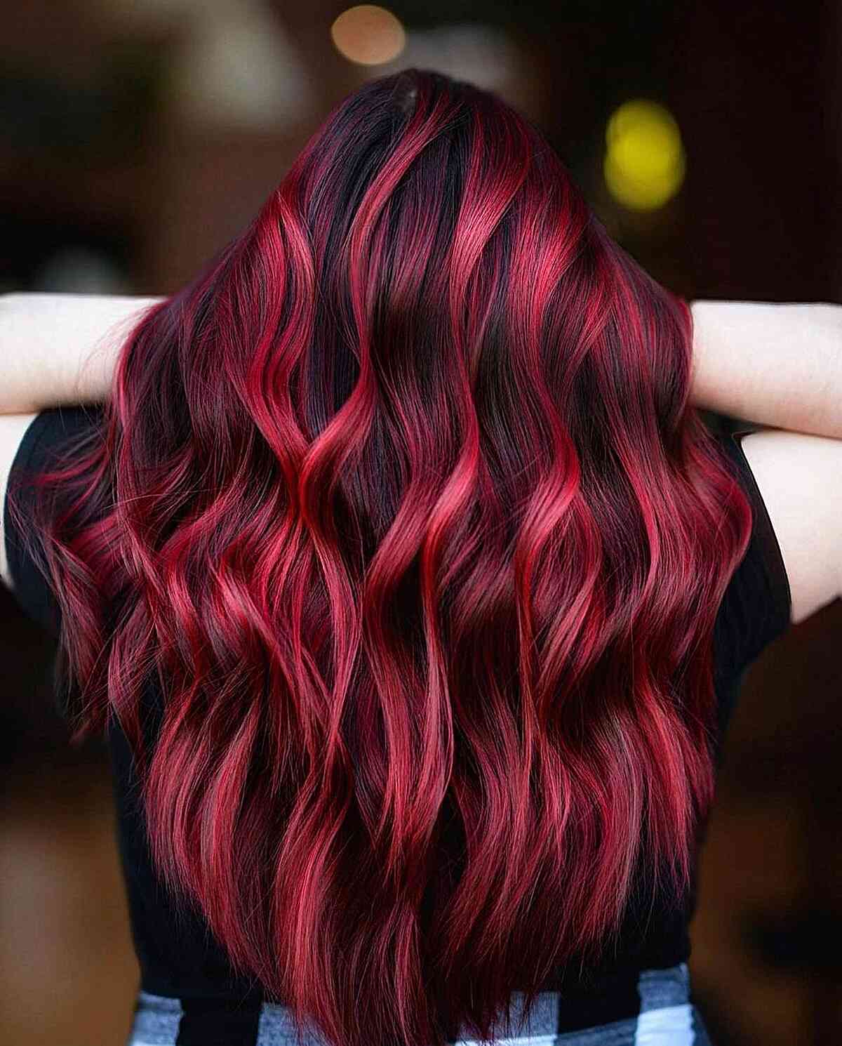 Fire Red To Bright Orange Ombré Long Waves — Bright Red Hair