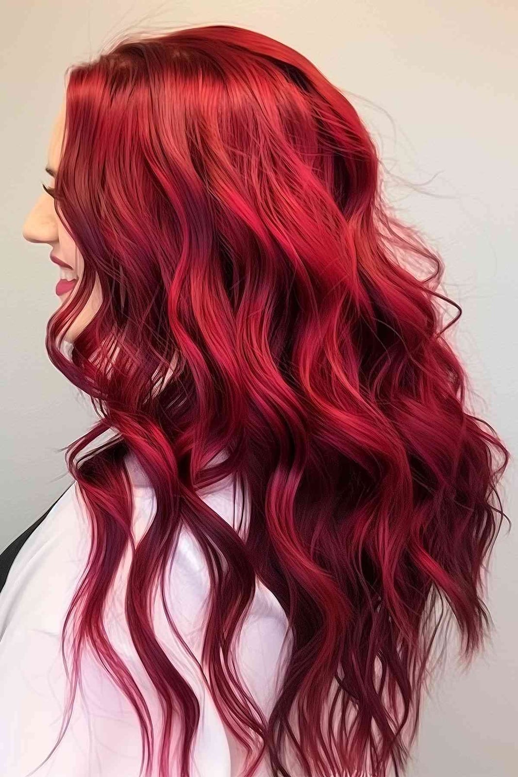 Long Bright Red Waves With Face-Framing Bangs — Bright Red Hair