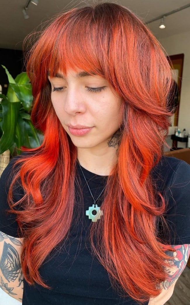 Dimensional Red Mid-Back Layers With Darker Roots — Bright Red Hair