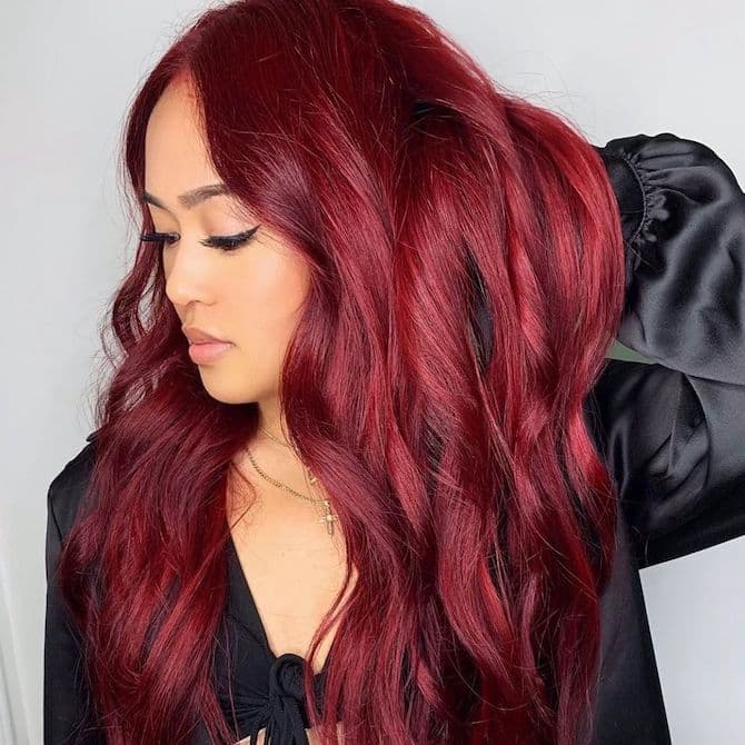 Intense Fiery Bright Red Mid-Back Waves — Bright Red Hair