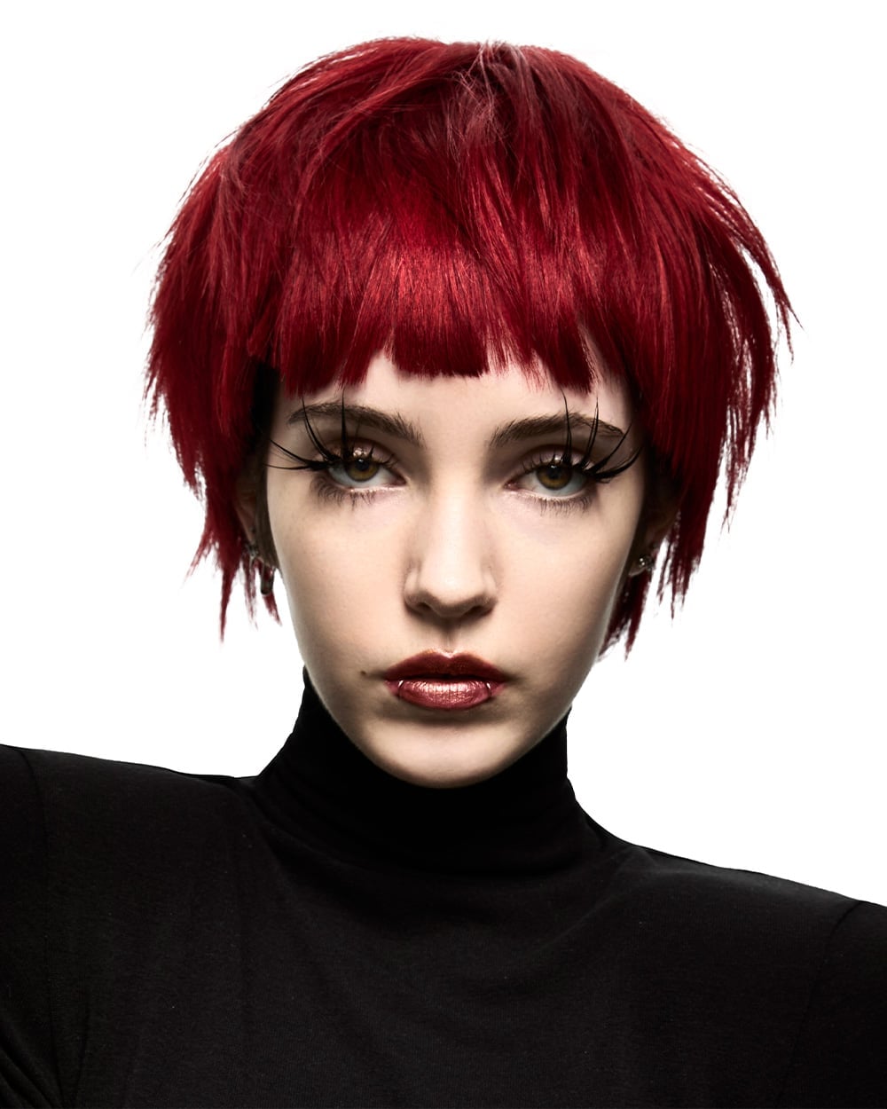 Bright Red Choppy Layered Crop With Short Bangs — Bright Red Hair