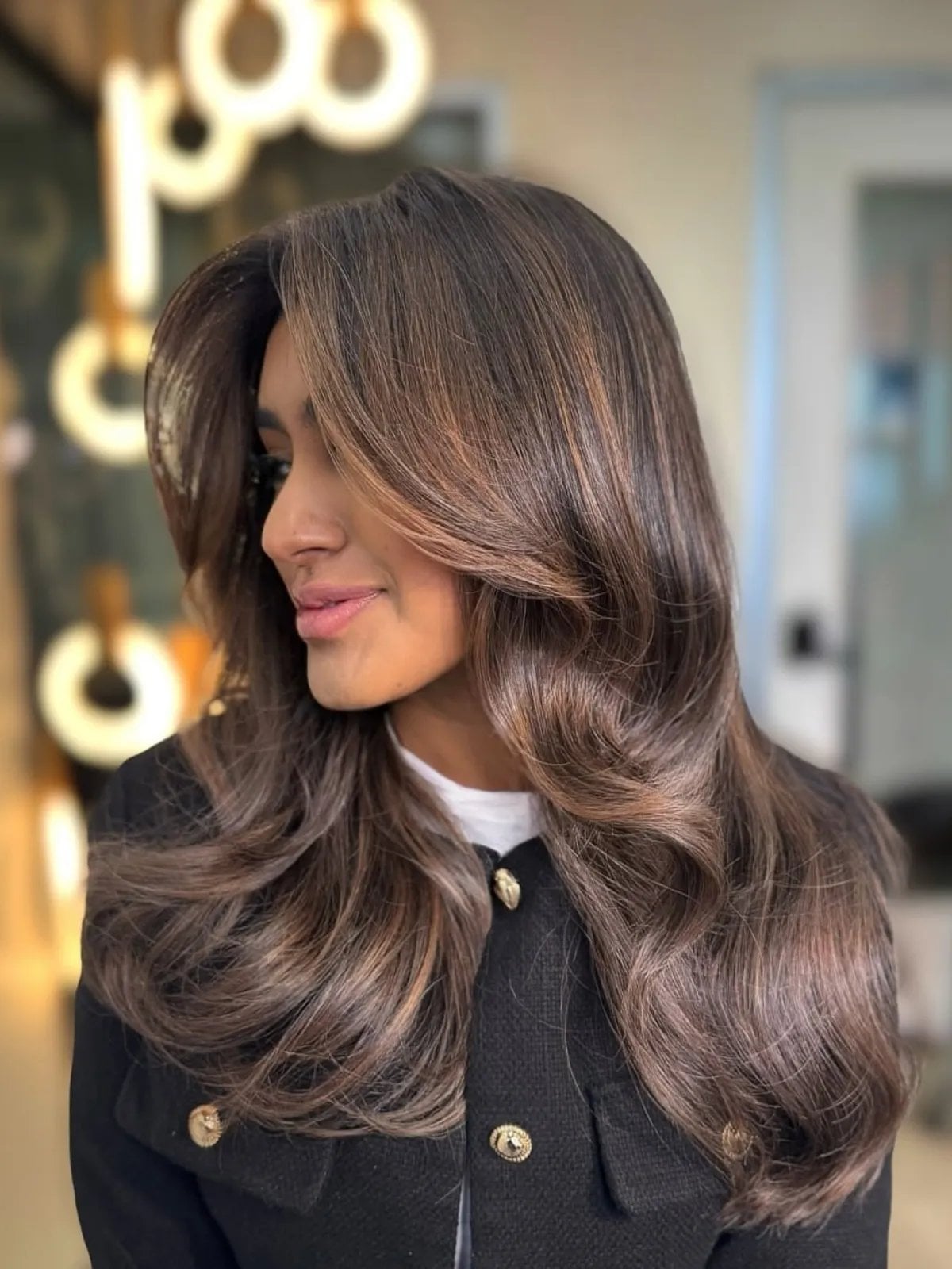 Mid-Back Layers With Dark Brown and Caramel Highlights — Bronde Hair
