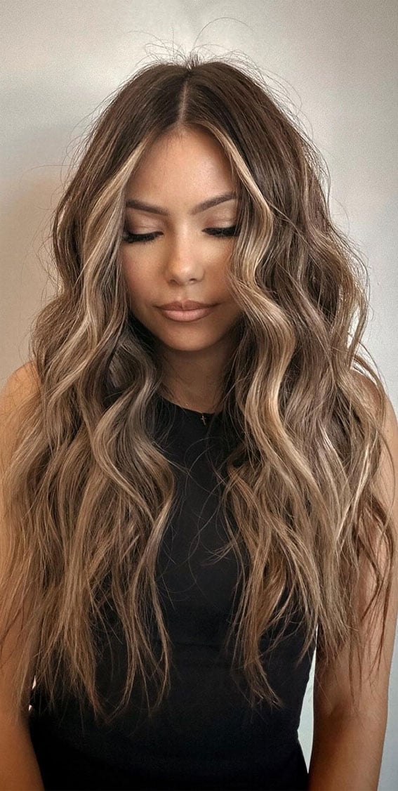 Dark Brown Base With Blonde and Caramel Highlights — Bronde Hair