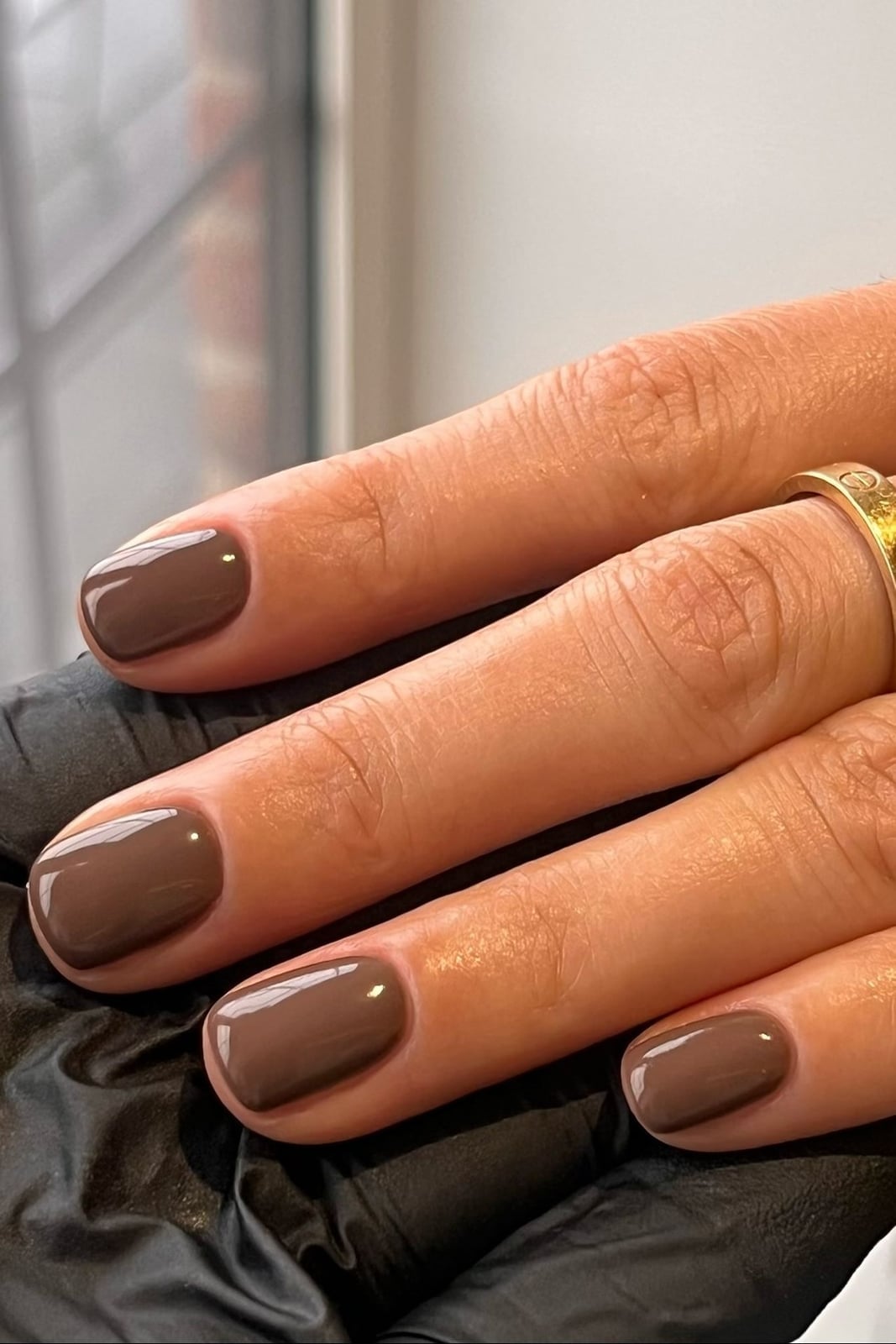 Matte Deep Warm Brown Short Square Nails — Brown Nails