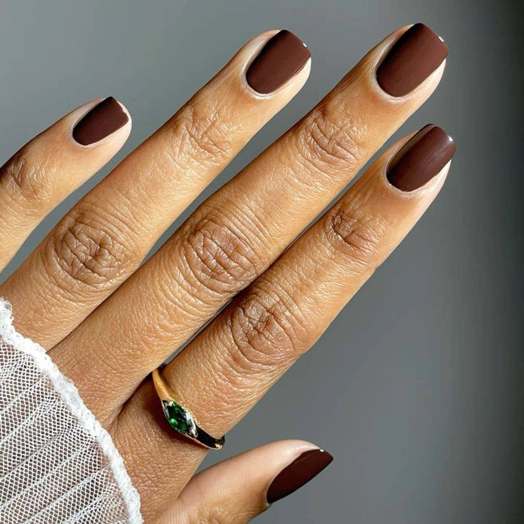 Matte Chocolate Brown Medium Square Nails — Brown Nails