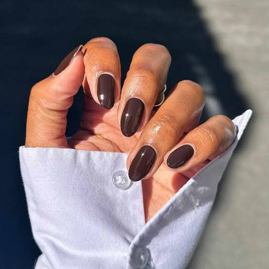 High Gloss Deep Espresso Medium Almond Nails — Brown Nails