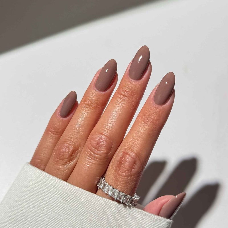 Matte Cool Muted Brown Short Almond Nails — Brown Nails